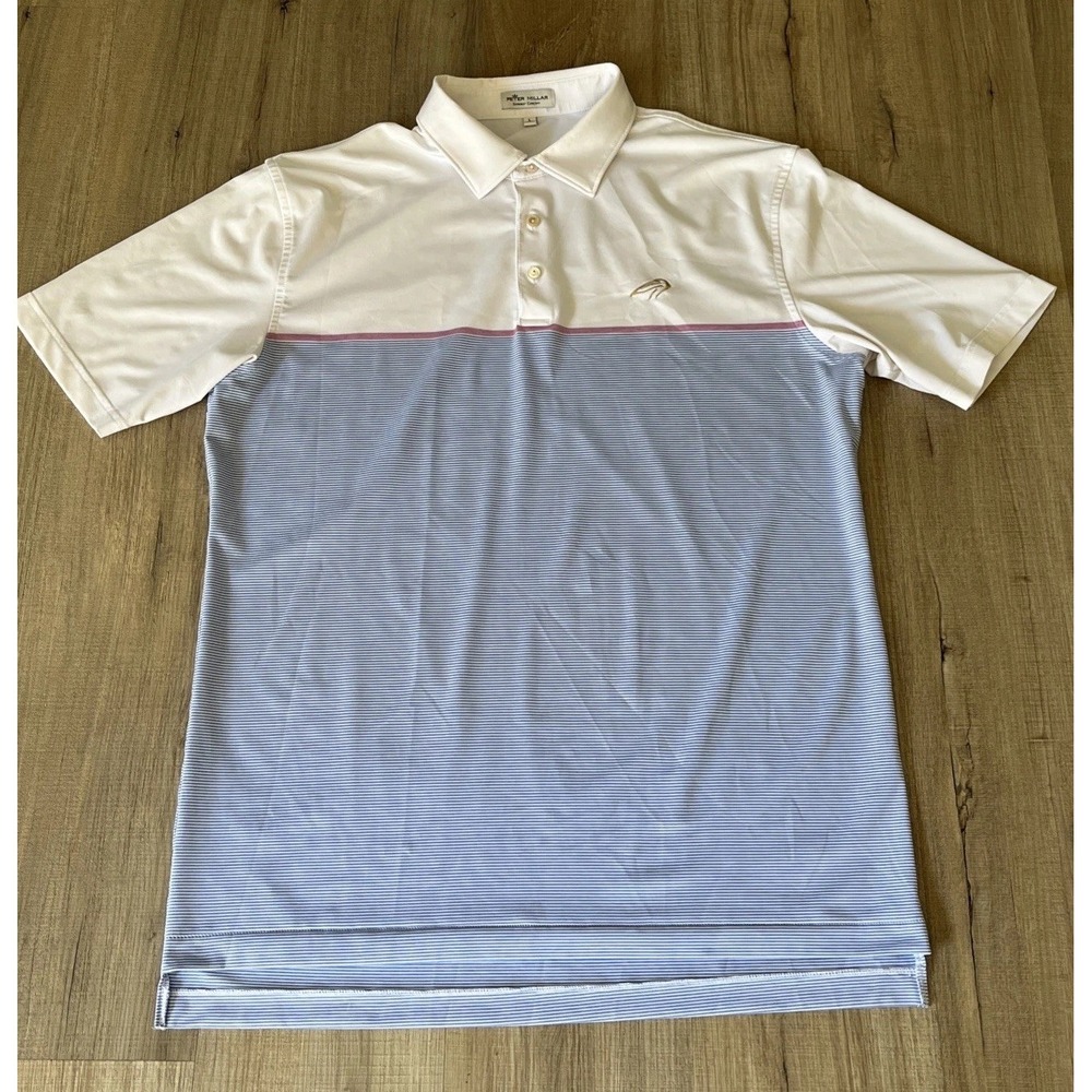 Peter Millar Summer Comfort Polo Shirt Mens L Blue White Golf Pelican Logo